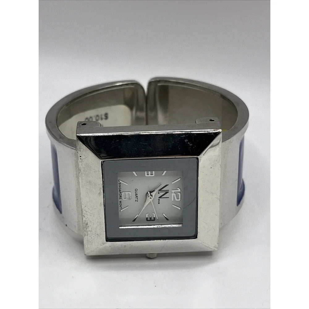 Via Nova Women's Quartz Watch Silver‎ & Blue Bangle Band 33mm Case- New Battery